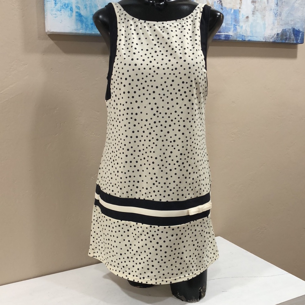 Eco Swim one piece woman’s bathing suit creme & black polka dot size 8